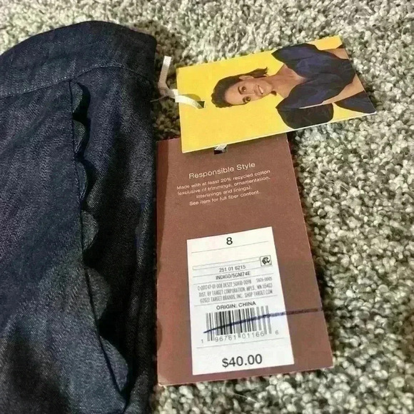 Kika Vargas Indigo Wide Leg Cropped Pants with Scalloped Pocket Size 8- NWT - Picture 7 of 13